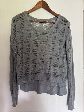 BDG Light Gray Open Knit Scoop-Neck Sweater
